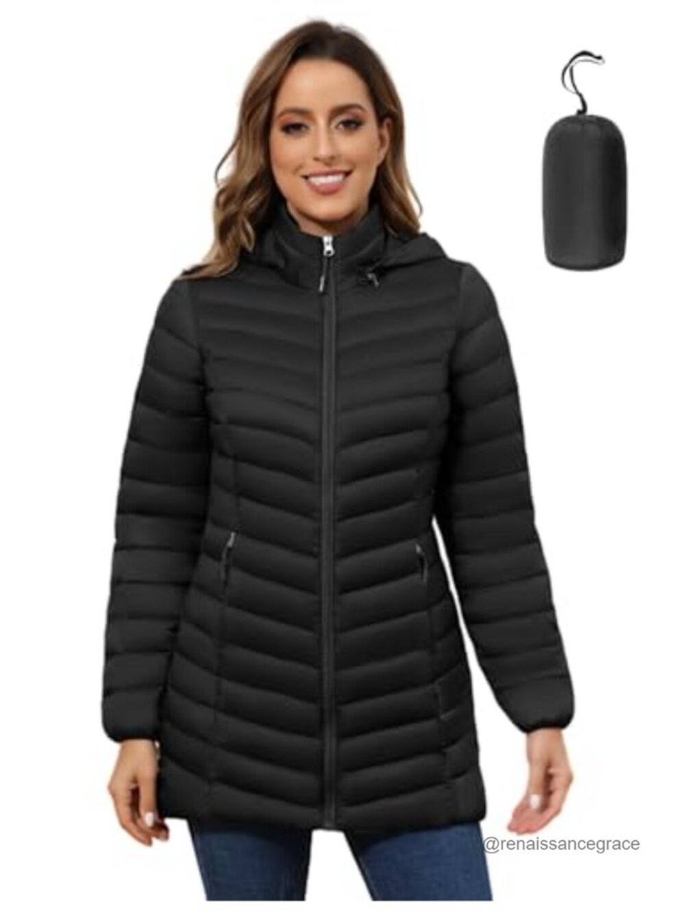 Women's Packable Puffer Jacket Lightweight Hooded Quilted Down Alternative Coat